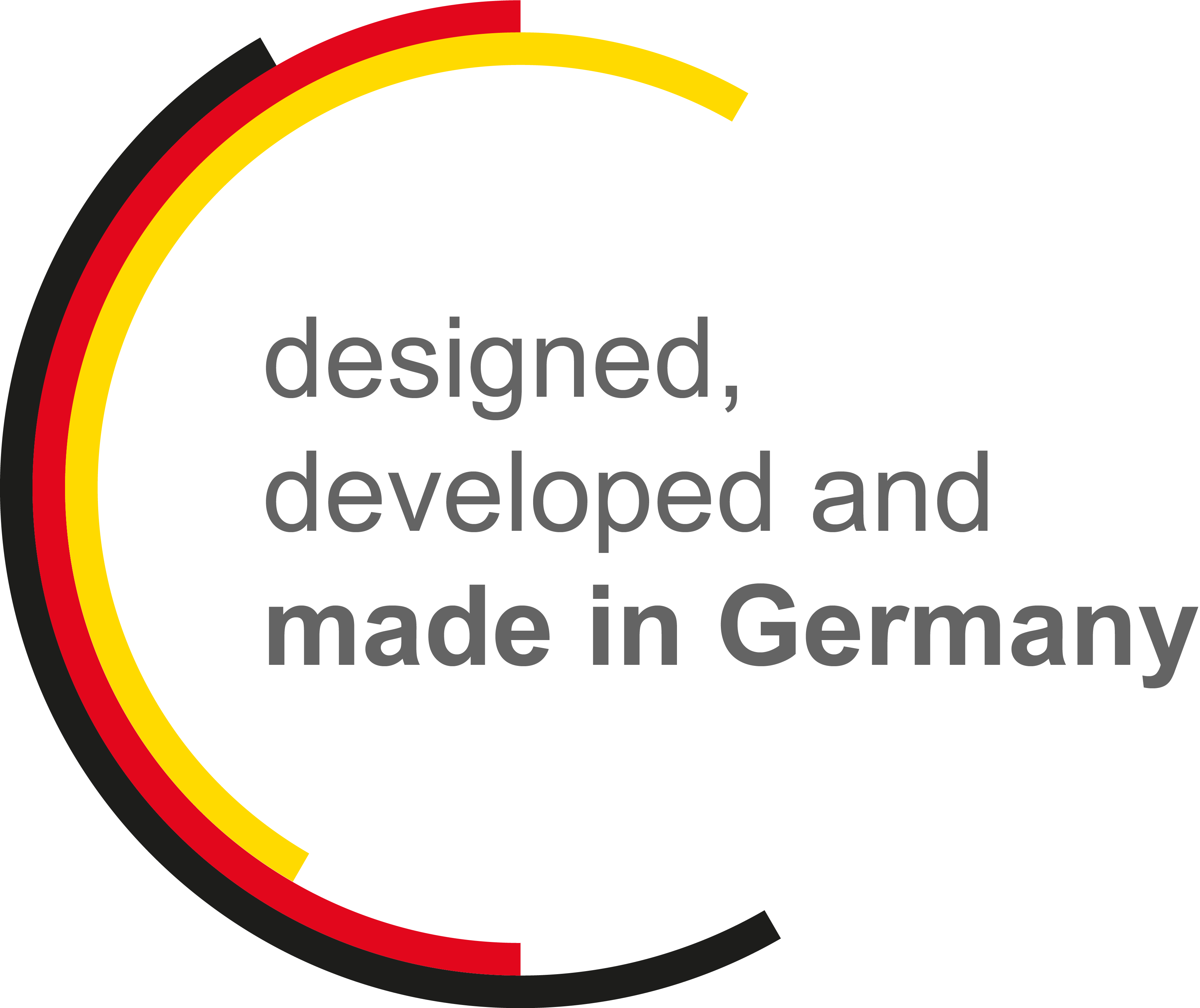 Logo with claim designed, developed and made in Germany